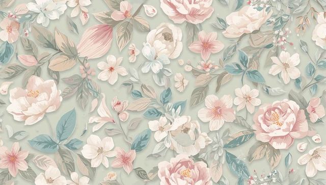 Pastel peony seamless floral pattern on mint green background for wallpaper and textile