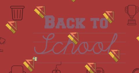 Back to school concept with educational icons on red background