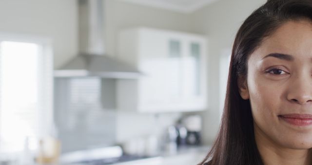 Half Portrait of Smiling Woman in Modern Kitchen - Download Free Stock Images Pikwizard.com