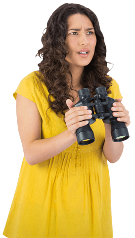 curious woman holding binoculars in yellow dress transparent background - Download Free Stock Videos Pikwizard.com