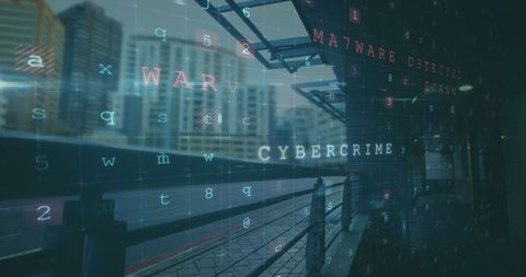 Digital Data Processing over Blurred Cityscape Highlighting Cyber Security - Download Free Stock Images Pikwizard.com