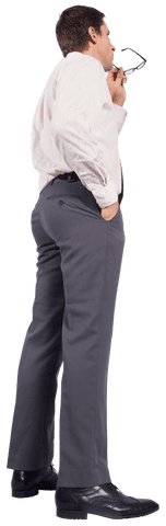 Thoughtful Caucasian Businessman Contemplating Transparent Background