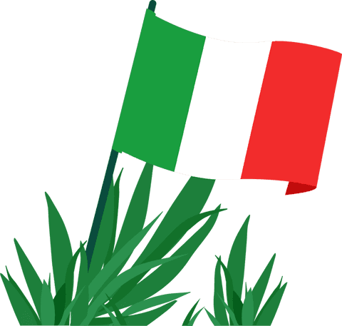 Italian flag waving in greenery on transparent background