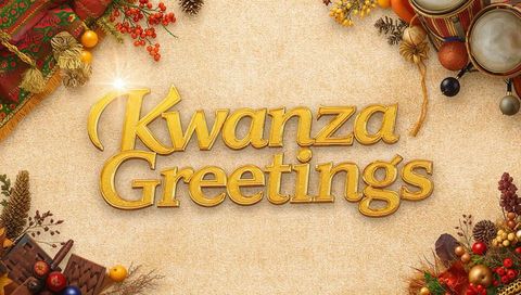 Presenting golden 3d kwanzaa greetings text on warm beige festive background
