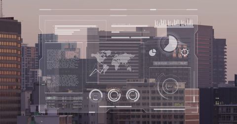 Digital Interface Overlay on Cityscape Illustrating Global Business Analytics - Download Free Stock Images Pikwizard.com