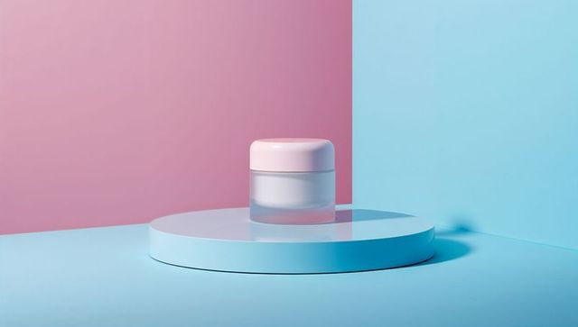 Frosted Glass Beauty Jar on Glossy Pastel Display