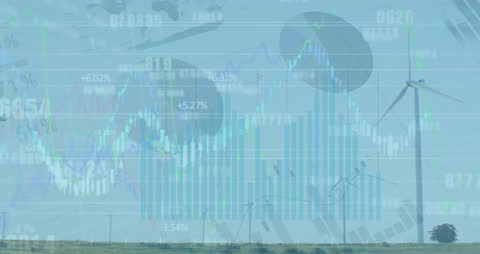 Financial Graphs Overlaid on Renewable Energy Landscape