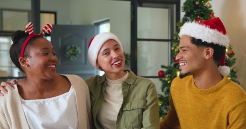 Diverse Friends Celebrating Christmas with Joyful Connection