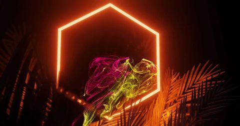 Glowing neon hexagon with vibrant abstract colors
