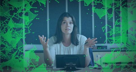 Businesswoman Presenting Innovative Data Through Digital Overlay