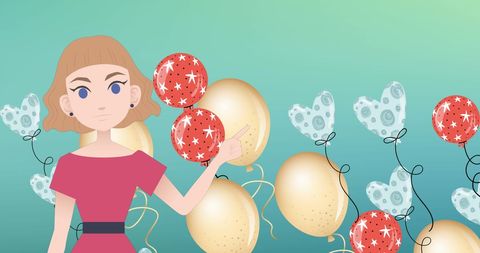 Woman Discussing Celebration with Decorative Balloons Background - Download Free Stock Images Pikwizard.com