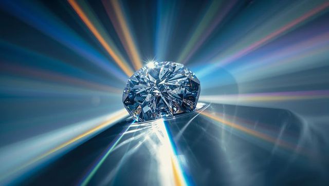 Brilliant diamond dispensing colorful light beams