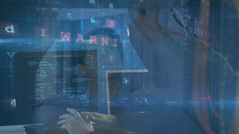 Cyber Attack Digital Concept: IT Technician at Server