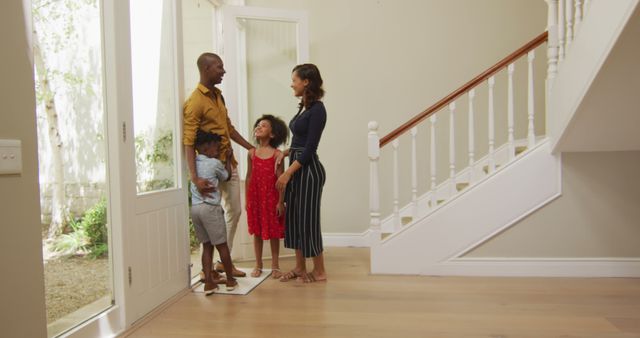 Happy Family Entering New Home Together - Download Free Stock Images Pikwizard.com