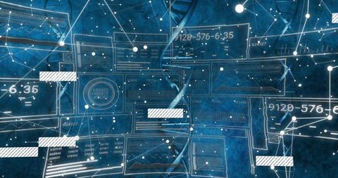 Futuristic Digital DNA Interface with Data Panels and Network Nodes