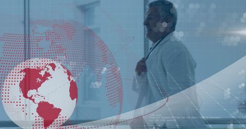 Doctor holding stethoscope with futuristic digital overlay