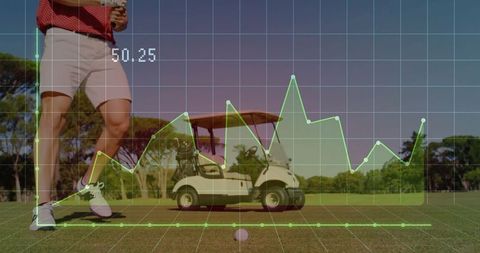 Golfer analyzing stats with smartphone technology overlay