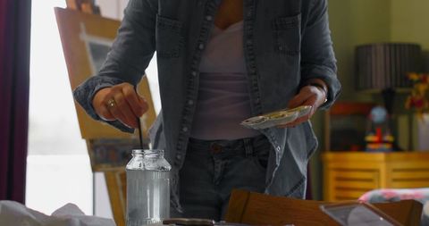 Artist at home creating watercolor painting