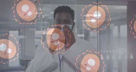 Healthcare Professional in Lab Coat with Covid-19 Illustrations