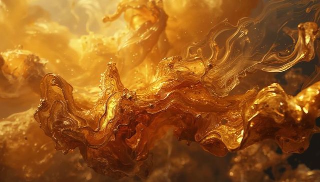 Abstract Golden Fluid Motion with Luminous Reflections