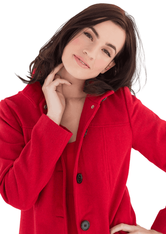 Transparent Image Cheerful Woman Smiling Red Coat