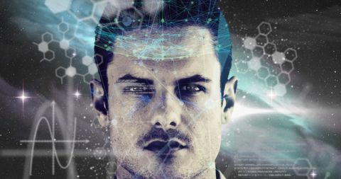 Man with Futuristic Data Interface and Digital Elements - Download Free Stock Images Pikwizard.com