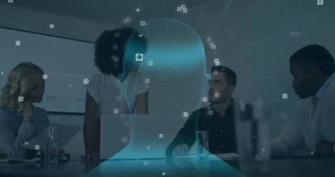 Innovative Teamwork with Virtual Reality Hologram in Modern Office
