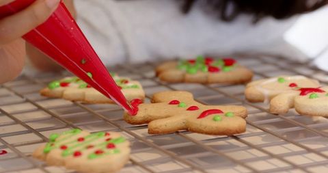Close-up cookie decorating holiday gingerbread crafting