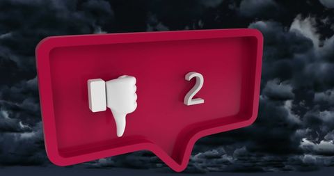 Dislike icon in social media bubble against stormy sky