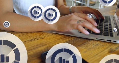 Woman Typing on Laptop with Overlay of Data Analytics Icons - Download Free Stock Images Pikwizard.com