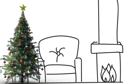 Transparent Christmas Tree with Cozy Fireplace Illustration - Download Free Stock Videos Pikwizard.com