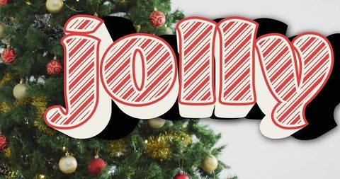 Festive Candy-Striped Jolly Sign with Christmas Tree Ornamentation