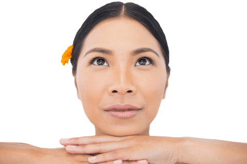 Thoughtful Woman with Orange Flower Focused on Skincare, Beauty Concept Transparent Background