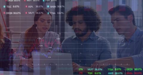 Team Analyzing Financial Growth Charts on Laptop