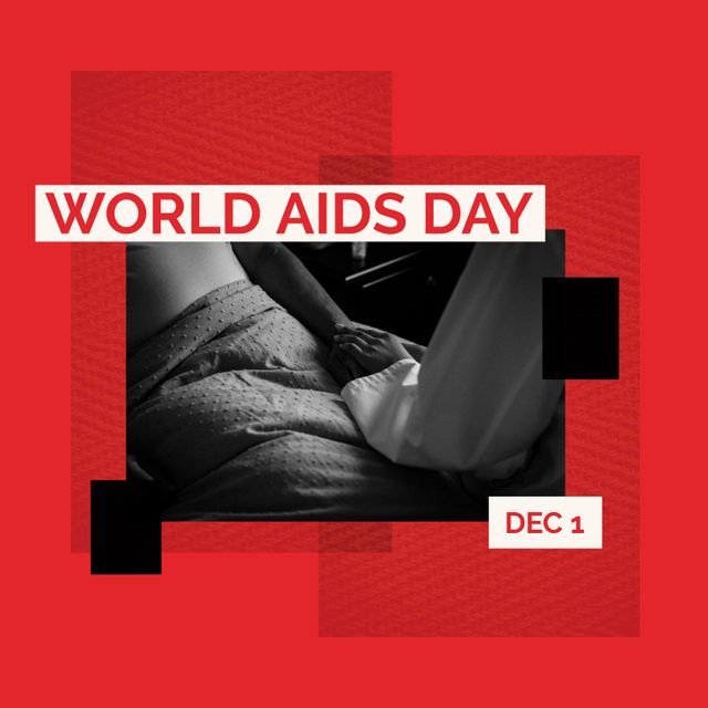 Composition of world aids day text over holding hands. World aids day and celebration concept digitally generated image.