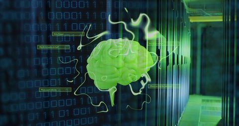 Futuristic Brain with Binary Data in Server Environment - Download Free Stock Images Pikwizard.com