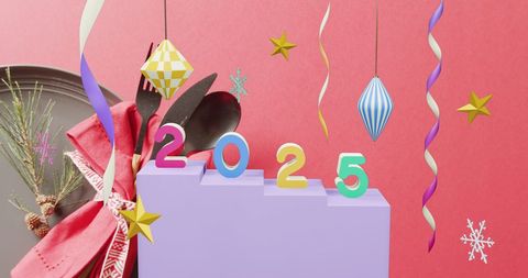 Vibrant New Year 2025 Celebration Background with Festive Decorations
