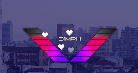 Abstract Cityscape with Digital Speedometer and Hearts Theme