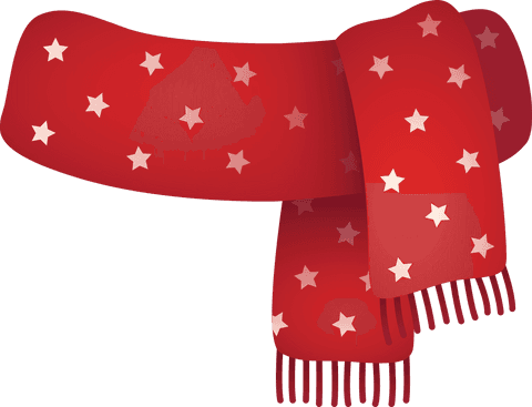Red scarf with white stars on transparent background winter fashion