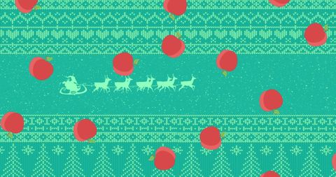 Festive red apples on green knitted christmas background