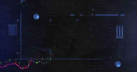Neon candlestick trading dashboard displaying rising magenta trend line on dark analytics interface