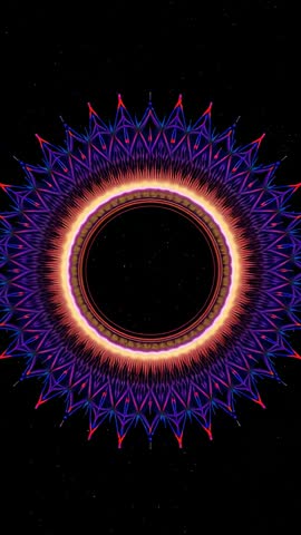 Pulsing neon mandala rotating over starry void vertical loop for music visuals and backgrounds