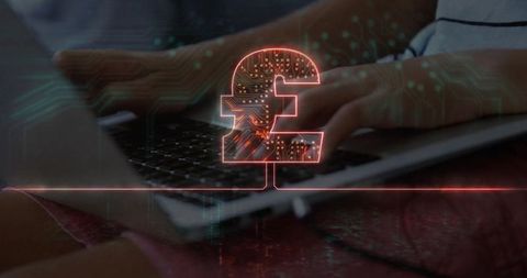 Digital finance and technology concept with illuminated pound symbol