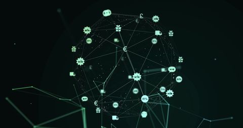 Digital Network Sphere with Currency Icons on Green Background - Download Free Stock Images Pikwizard.com