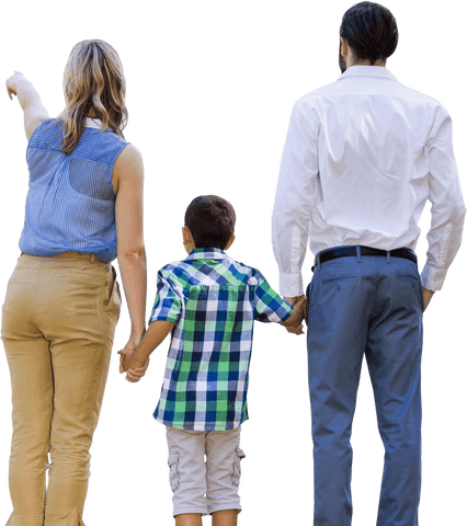 Transparent Family Holding Hands from Rear View