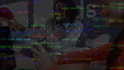 Multi-Ethnic Team Collaborating With Futuristic Data Display