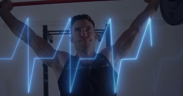 Athlete Lifting Weights with Digital Heartbeat Overlay - Download Free Stock Images Pikwizard.com