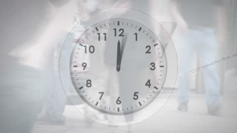 Time Management Concept with Clock Overlay on Busy Pedestrians
