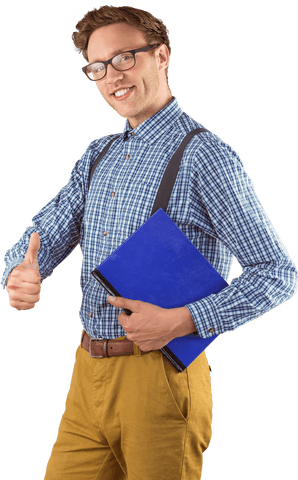 Smiling Student with Transparent Geeky Look Holding Notebook - Download Free Stock Videos Pikwizard.com