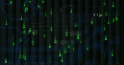 Futuristic Green Binary Code Falling in Virtual Cyberspace